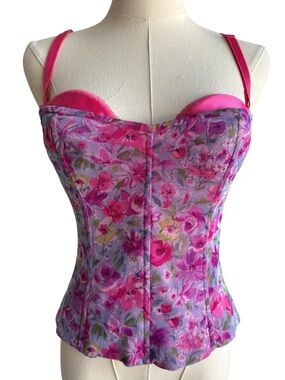 Victoria’s Secret Floral Mesh Bustier Corset Top Pink Boned Y2K Coquette Medium
